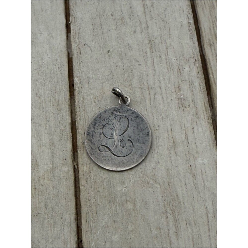 Silver tone 'L' Monogram Circle Pendant Necklace Charm